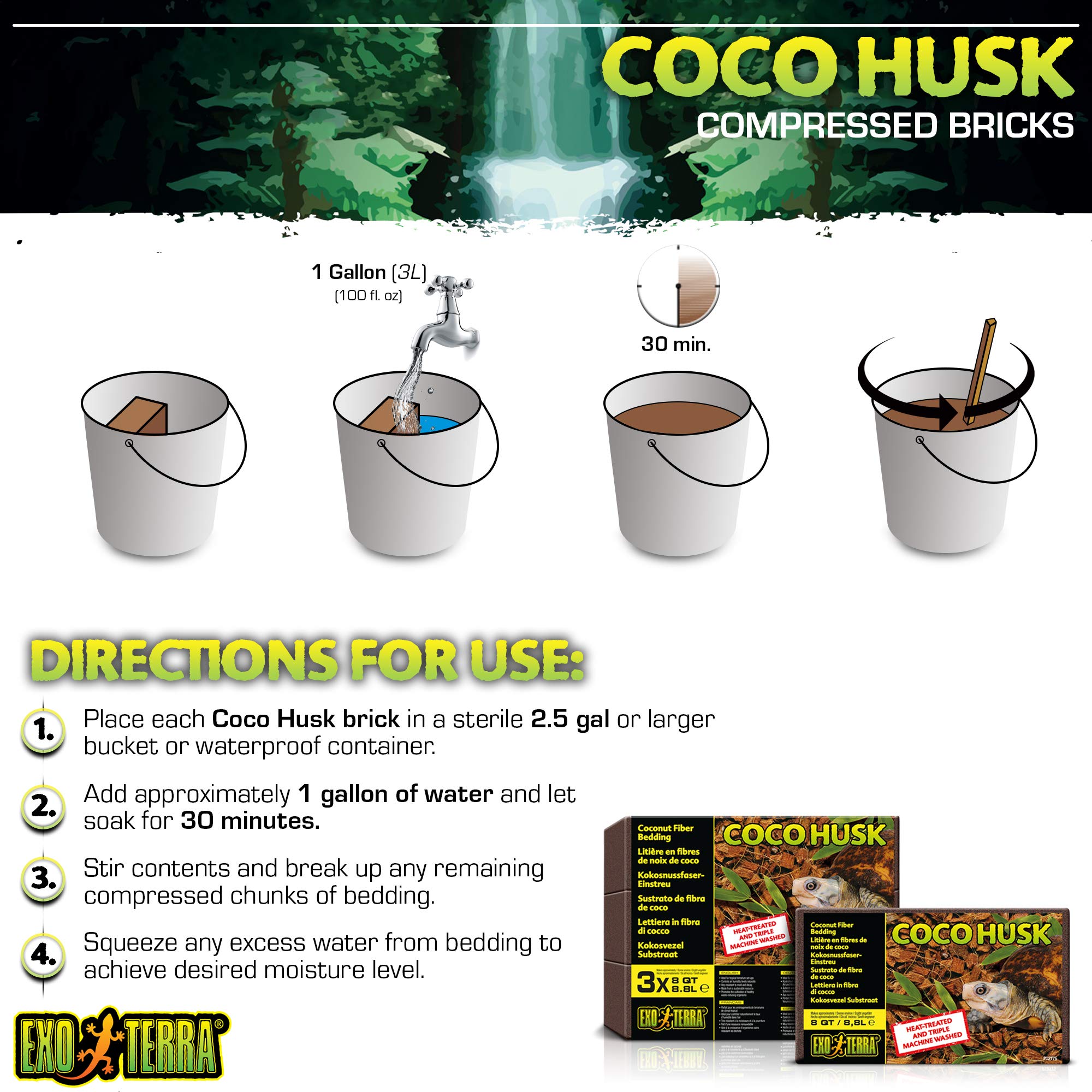 Exo Terra Coco Husk Brick, 8 QT (8.8 L) – Natural Coconut Fiber Terrarium Substrate for Reptiles, Amphibians & Tropical Enclosures - Image 6